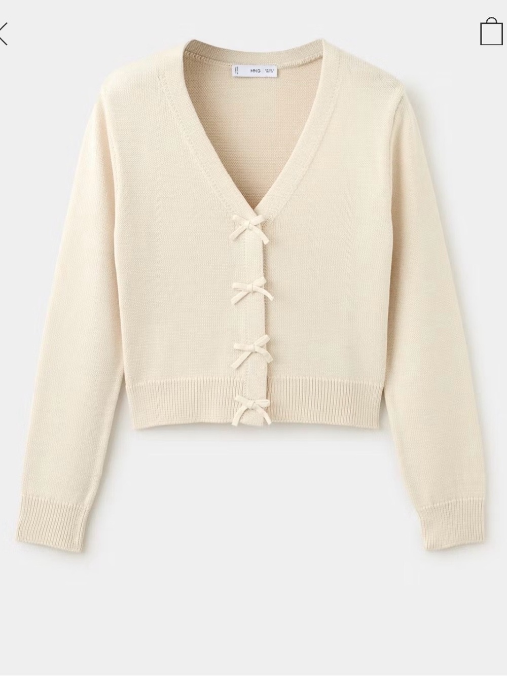 Mango Cream V-Neck Bow-Tie Crop Sweater